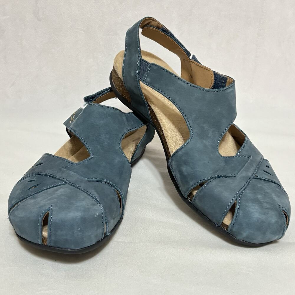Earth Origins Birdine Sandals 8.5M Strappy Leather Closed Toe Moroccan Blue